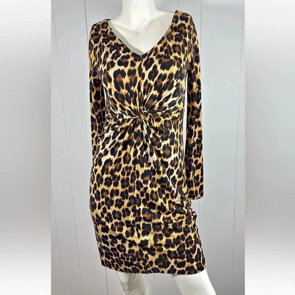 Jennifer Lopez Dresses & Skirts - Jennifer Lopez Sheath Dress Womens Sz M Animal Print Long Sleeve V Neck